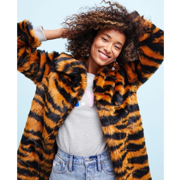 J. Crew Collection Tiger Faux Fur Coat in Caramel Black - Picture 11 of 16